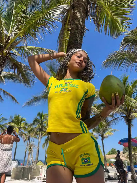 Embroidered Letter Summer Top and Shorts Set