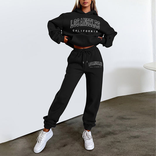 Women Letter Print Fleece Sweatsuit Set