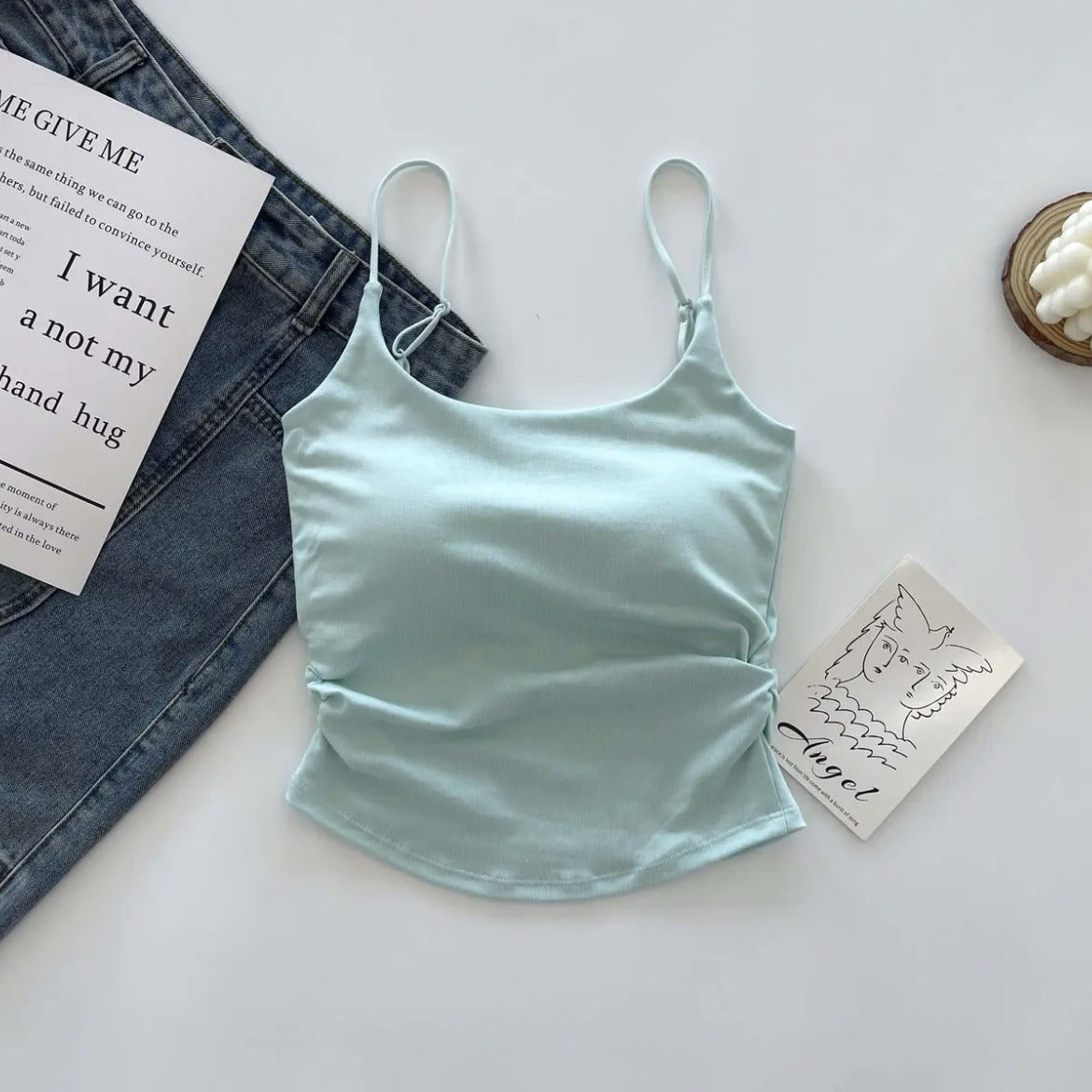 Cotton Lace-Up Back Camisole Top with Chest Pad