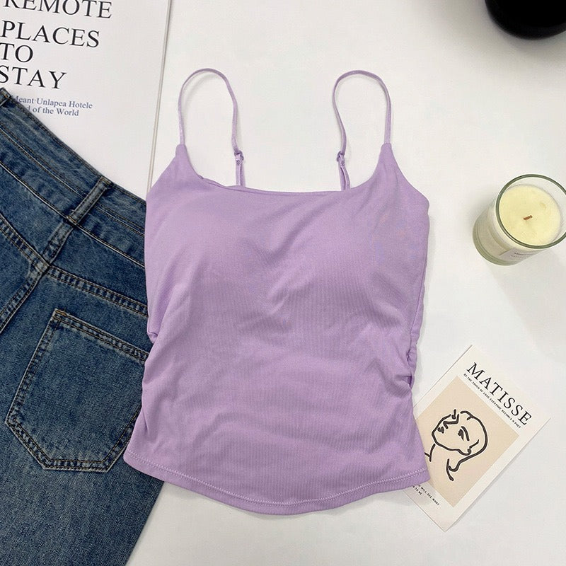 Cotton Lace-Up Back Camisole Top with Chest Pad
