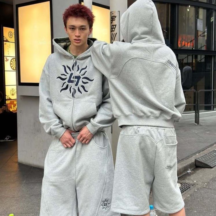 Retro Print Hoodie and Shorts Set