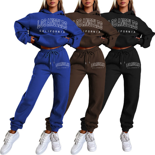Women Letter Print Fleece Sweatsuit Set