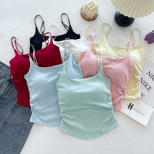 Cotton Lace-Up Back Camisole Top with Chest Pad