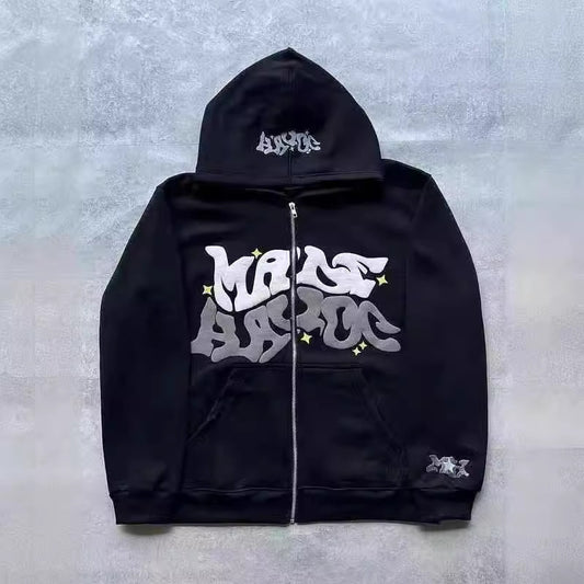 Zip Front Graphic Print Hoodie