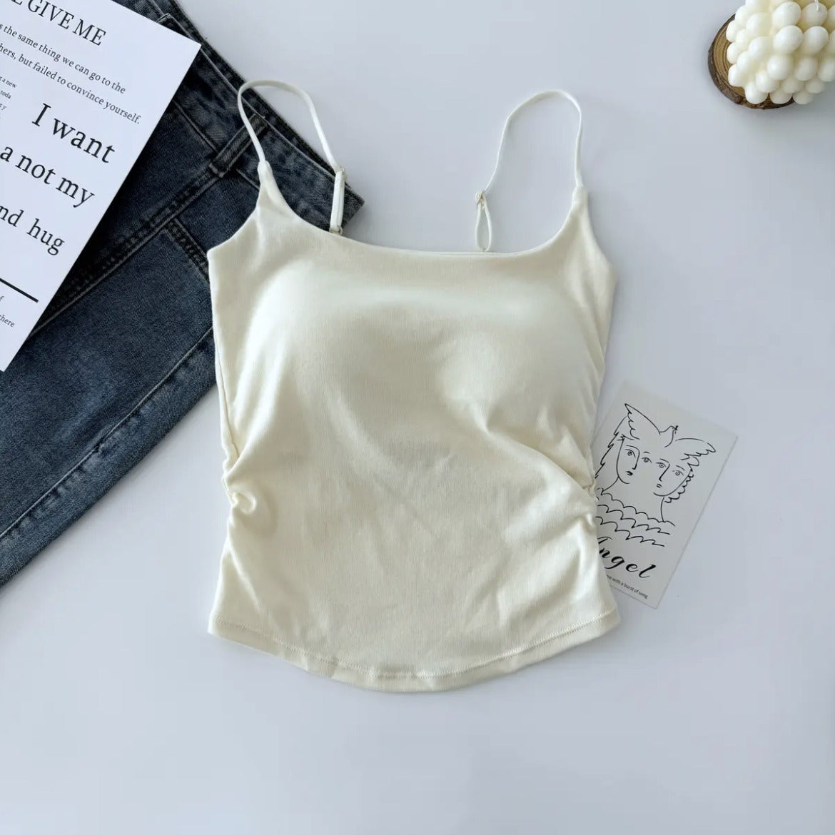 Cotton Lace-Up Back Camisole Top with Chest Pad