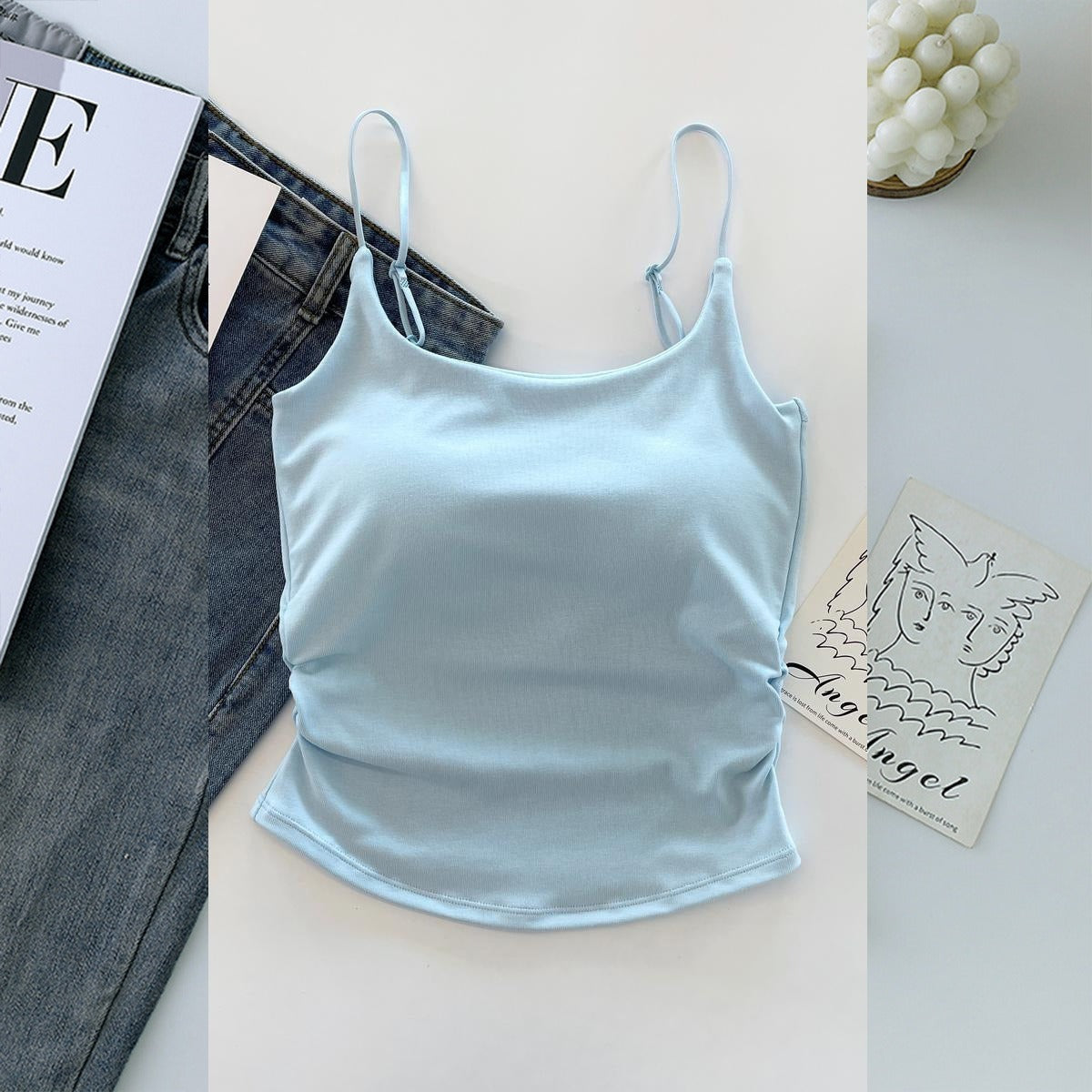 Cotton Lace-Up Back Camisole Top with Chest Pad