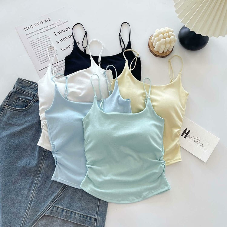 Cotton Lace-Up Back Camisole Top with Chest Pad