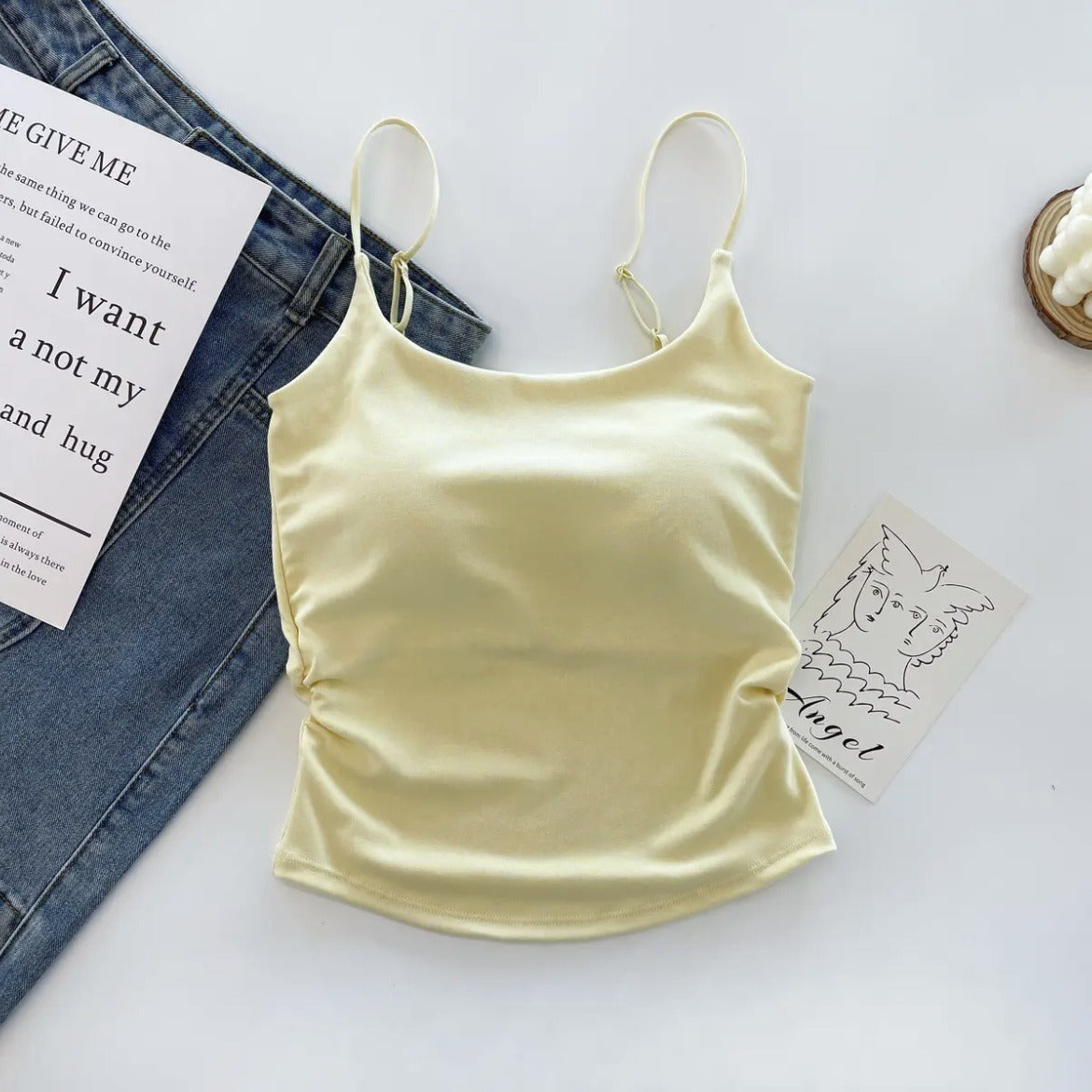 Cotton Lace-Up Back Camisole Top with Chest Pad